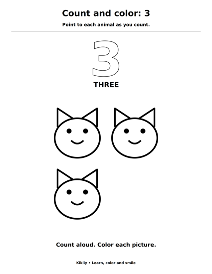 Count and color: 3 printable coloring sheet