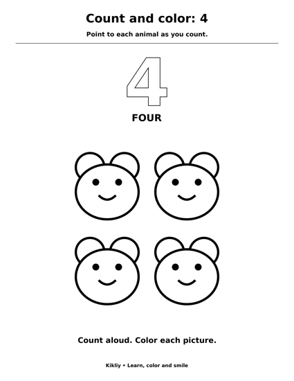 Count and color: 4 printable coloring sheet
