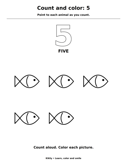 Count and color: 5 printable coloring sheet