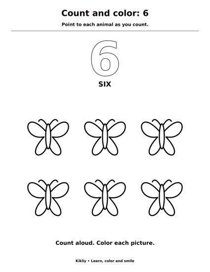 Count and color: 6 printable coloring sheet