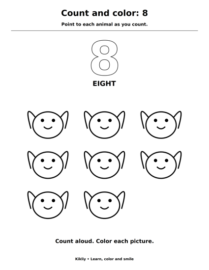 Count and color: 8 printable coloring sheet
