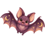 A plum bat with pink cheeks and gold star details on a transparent background