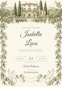 Hand Drawn Wedding Invitation featuring Isabella and Luca