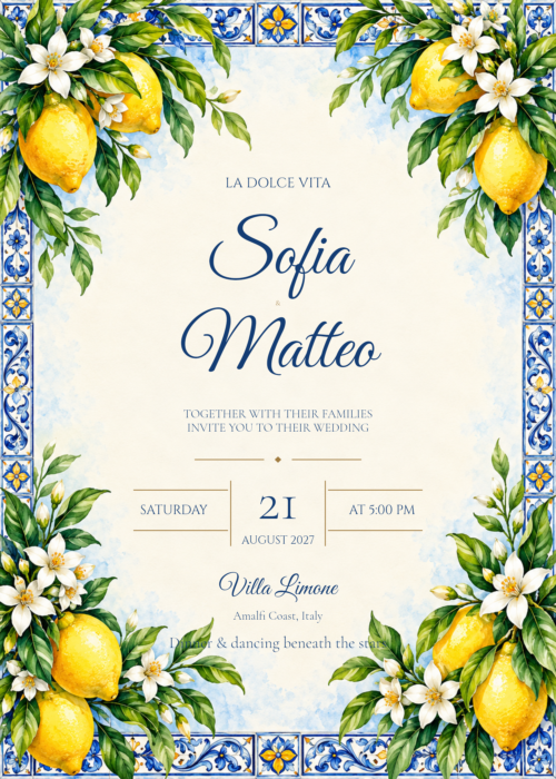 Italian Summer Wedding Invitation featuring Sofia and Matteo