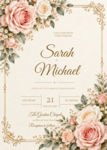Blush Pink Rose Wedding Invitation featuring Sarah and Michael