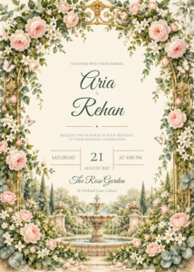 Romantic Garden Wedding Invitation featuring Aria and Rehan