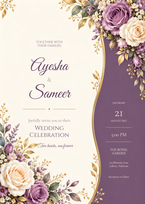 Pastel Floral Wedding Invitation featuring Ayesha and Sameer