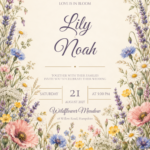 Wildflower Wedding Invitation Template featuring Lily and Noah