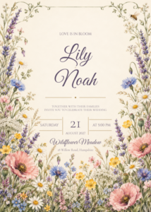 Wildflower Wedding Invitation Template featuring Lily and Noah