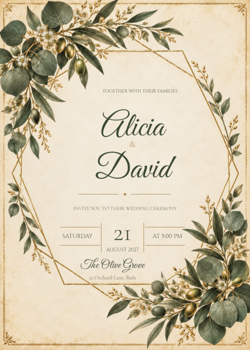 Vintage Botanical Wedding Invitation featuring Alicia and David