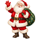 Waving Santa Claus watercolor illustration on transparent background