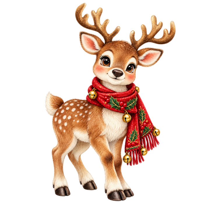 Christmas Reindeer watercolor illustration on transparent background