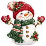 Cozy Christmas Snowman watercolor illustration on transparent background