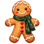 Smiling Gingerbread Cookie watercolor illustration on transparent background