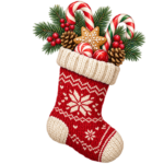 Knitted Christmas Stocking watercolor illustration on transparent background