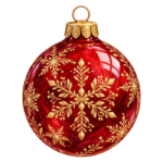 Red and Gold Christmas Bauble watercolor illustration on transparent background