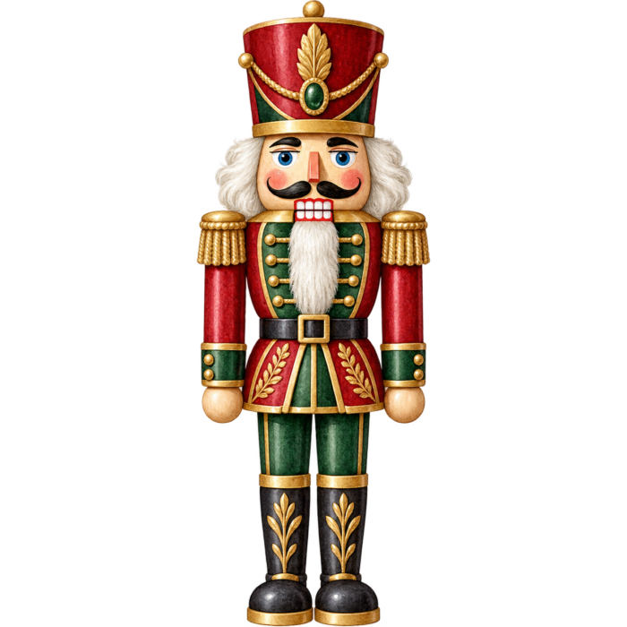 Christmas Nutcracker watercolor illustration on transparent background