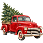 Vintage Christmas Truck watercolor illustration on transparent background