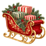 Christmas Gift Sleigh watercolor illustration on transparent background
