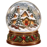 Winter Cottage Snow Globe watercolor illustration on transparent background