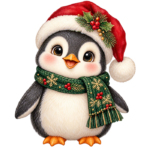 Christmas Penguin watercolor illustration on transparent background