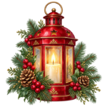 Christmas Candle Lantern watercolor illustration on transparent background