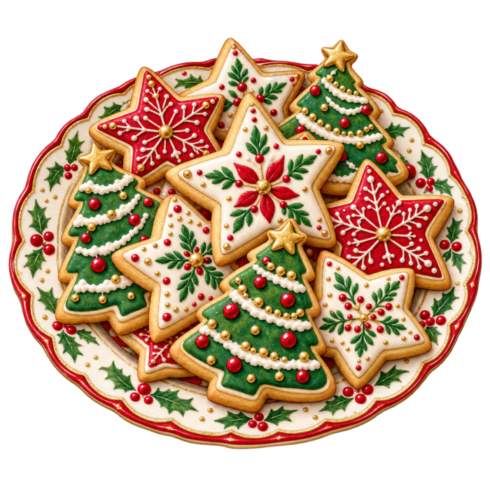 Christmas Cookie Plate watercolor illustration on transparent background