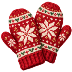 Red Snowflake Mittens watercolor illustration on transparent background