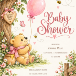 Sweet Honey Bear Girl Baby Shower with decorative artwork and editable sample details