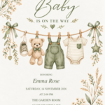 Sage Sweet Little Baby Shower with decorative artwork and editable sample details