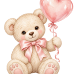 Teddy Heart Balloon pink watercolor baby girl shower clipart