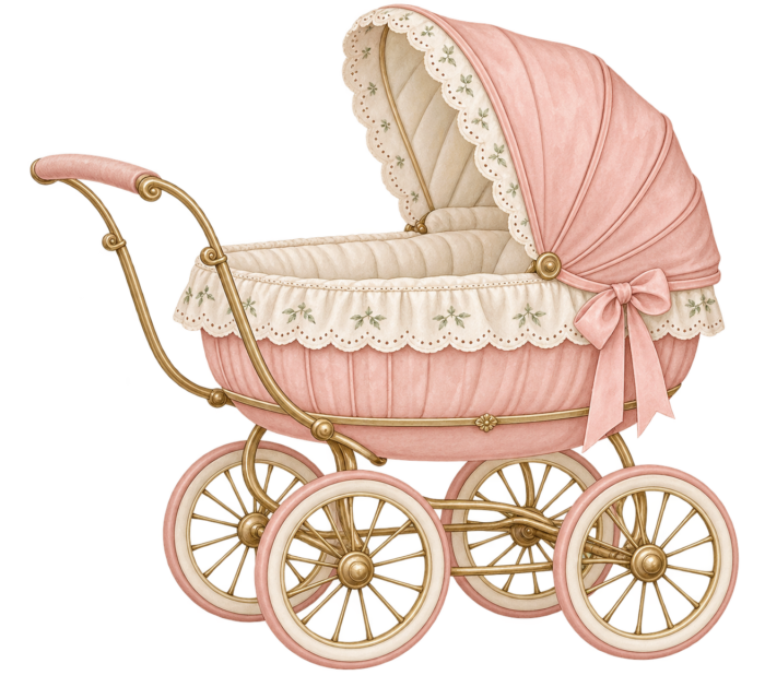 Pink Vintage Baby Pram pink watercolor baby girl shower clipart
