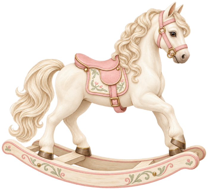 Pink Rocking Horse pink watercolor baby girl shower clipart