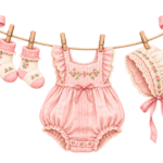 Baby Girl Clothesline pink watercolor baby girl shower clipart