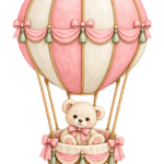 Pink Teddy Hot Air Balloon pink watercolor baby girl shower clipart