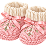 Pink Knitted Baby Booties pink watercolor baby girl shower clipart