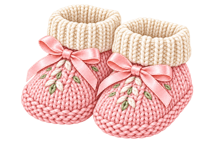 Pink Knitted Baby Booties pink watercolor baby girl shower clipart