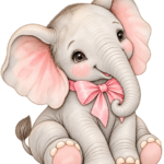 Baby Girl Elephant pink watercolor baby girl shower clipart