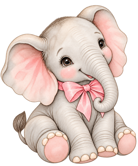 Baby Girl Elephant pink watercolor baby girl shower clipart