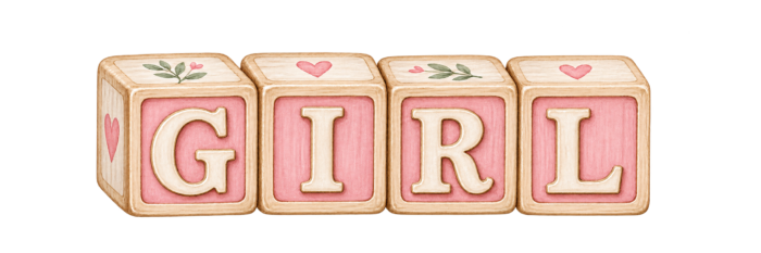 GIRL Wooden Blocks pink watercolor baby girl shower clipart