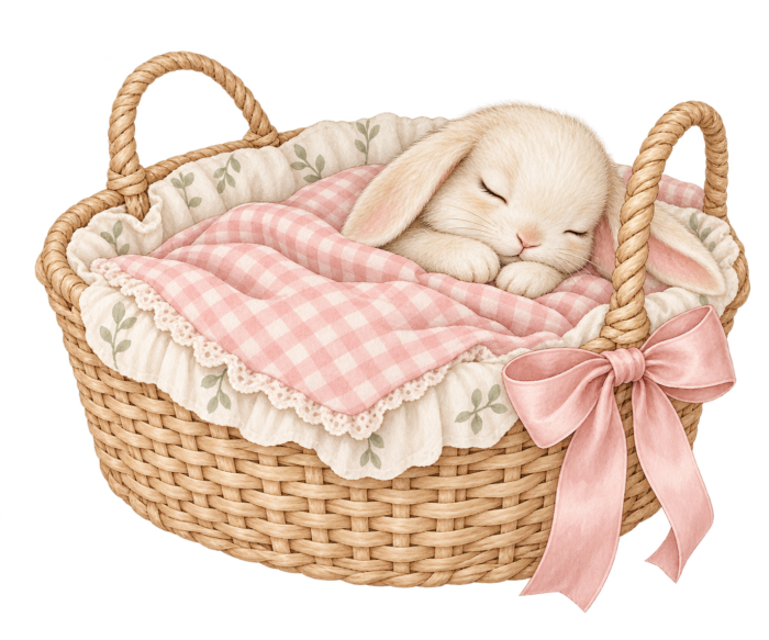 Baby Bunny Bassinet pink watercolor baby girl shower clipart