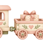Pink Nursery Toy Train pink watercolor baby girl shower clipart