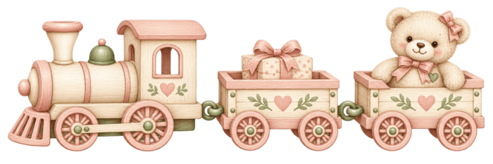 Pink Nursery Toy Train pink watercolor baby girl shower clipart
