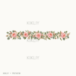 Straight Horizontal Vine in watercolor blush pink roses, ivory flowers and sage leaves, isolated on a transparent background.