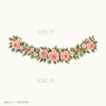 Curved Bottom Swag in watercolor blush pink roses, ivory flowers and sage leaves, isolated on a transparent background.