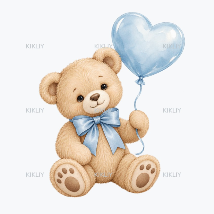 Teddy Bear Heart Balloon watercolor clipart on a transparent background