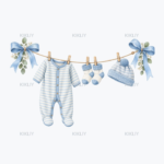 Blue Baby Clothesline watercolor clipart on a transparent background