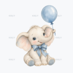 Baby Elephant Balloon watercolor clipart on a transparent background