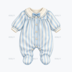 Blue Striped Baby Romper watercolor clipart on a transparent background