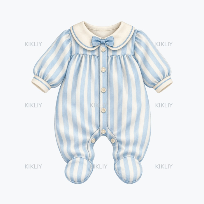 Blue Striped Baby Romper watercolor clipart on a transparent background
